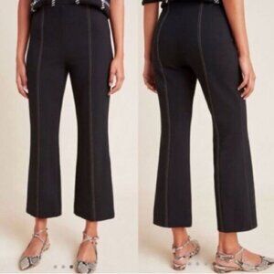 Anthropologie Essential Black Cropped Flare stitched detail Pull On Pants Sz XS